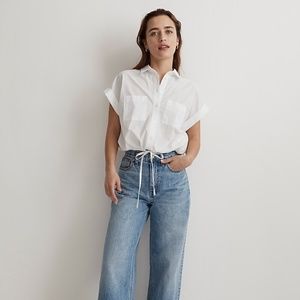 Madewell Signature Poplin Button-Up Drawstring Shirt - XL